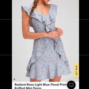 Lulu’s Radiant Rosa Light Blue Floral Print Ruffled Mini Dress